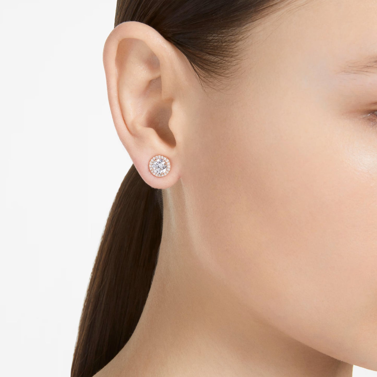 Una Angelic stud earrings, Round cut, Pavé, White, Rose gold-tone plated