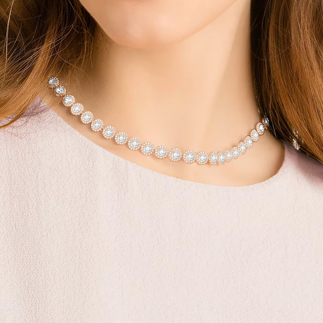 Una Angelic Tennis Necklace, Round cut, White, Rose gold-tone plated