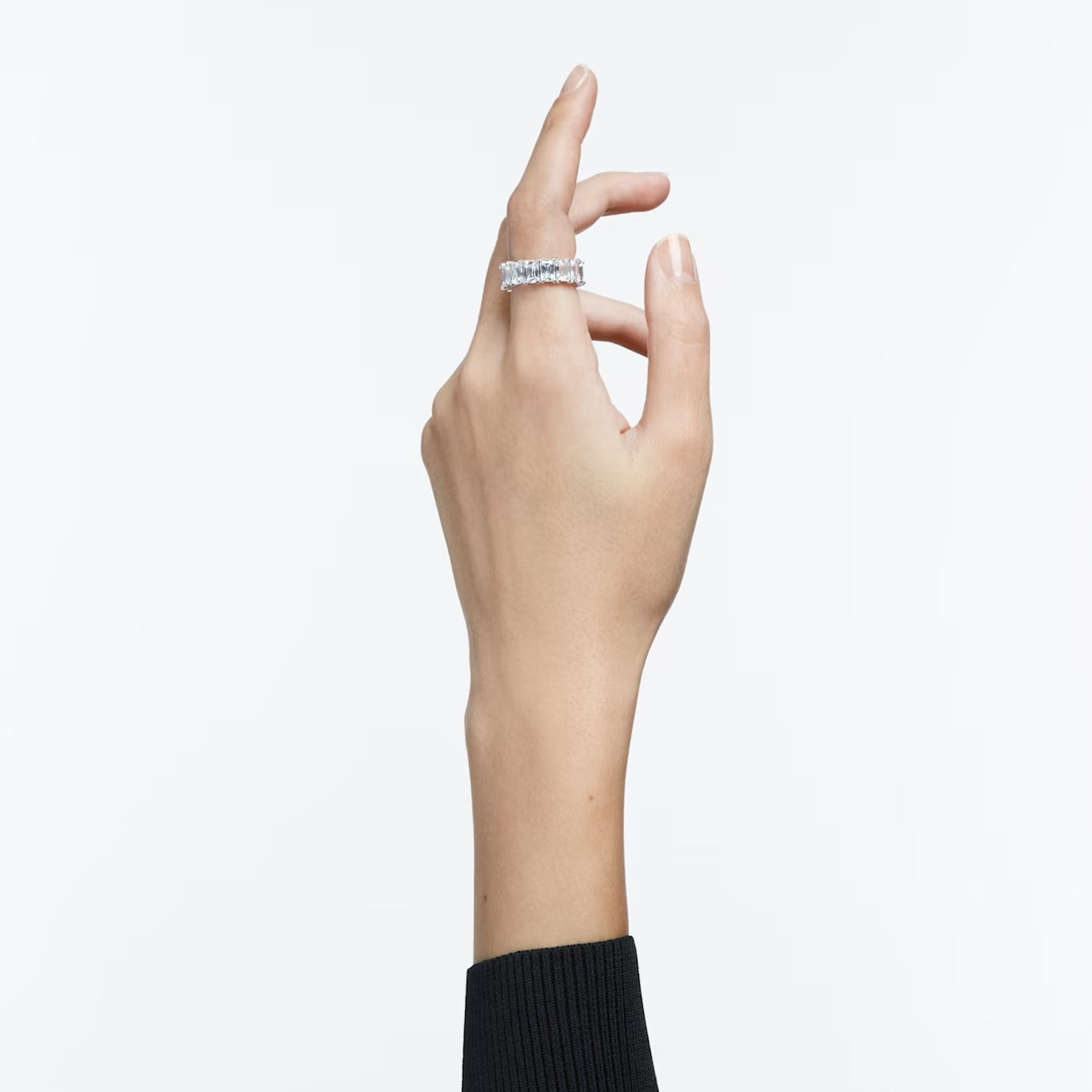 Vittore Ring, Rectangular cut, White, Rhodium plated