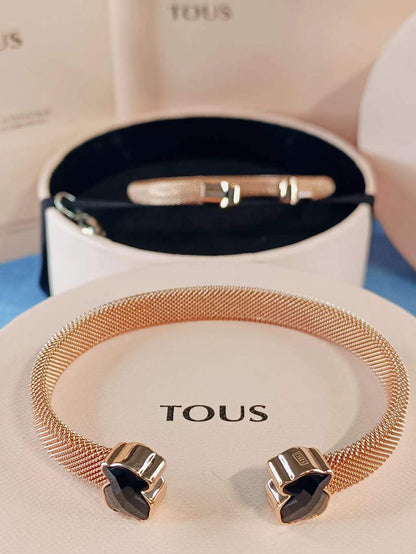 Rose IP Steel Mesh Color Bracelet with Onyx