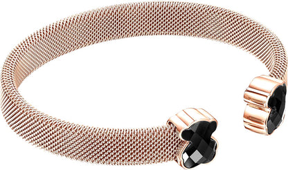 Rose IP Steel Mesh Color Bracelet with Onyx