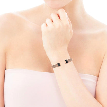Rose IP Steel Mesh Color Bracelet with Onyx