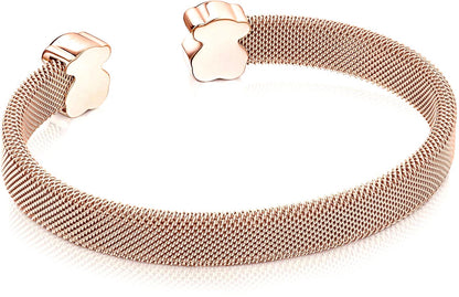 Rose IP Steel Mesh Color Bracelet with Onyx