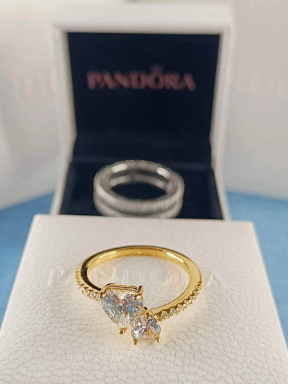 Double Heart Sparkling Ring Gold Plated