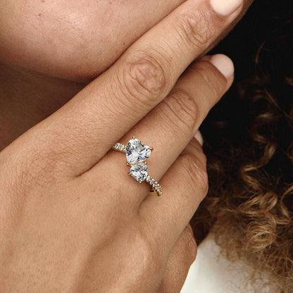 Double Heart Sparkling Ring Gold Plated