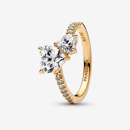 Double Heart Sparkling Ring Gold Plated