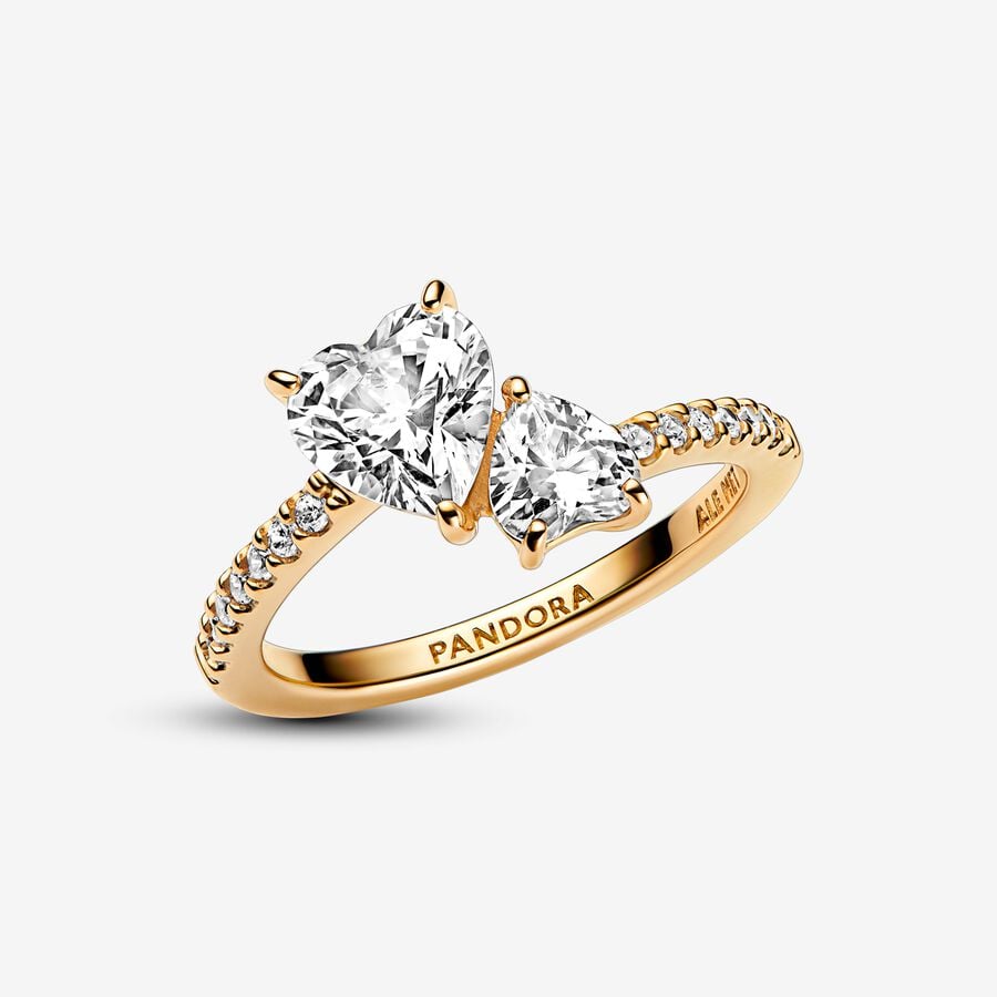 Double Heart Sparkling Ring Gold Plated