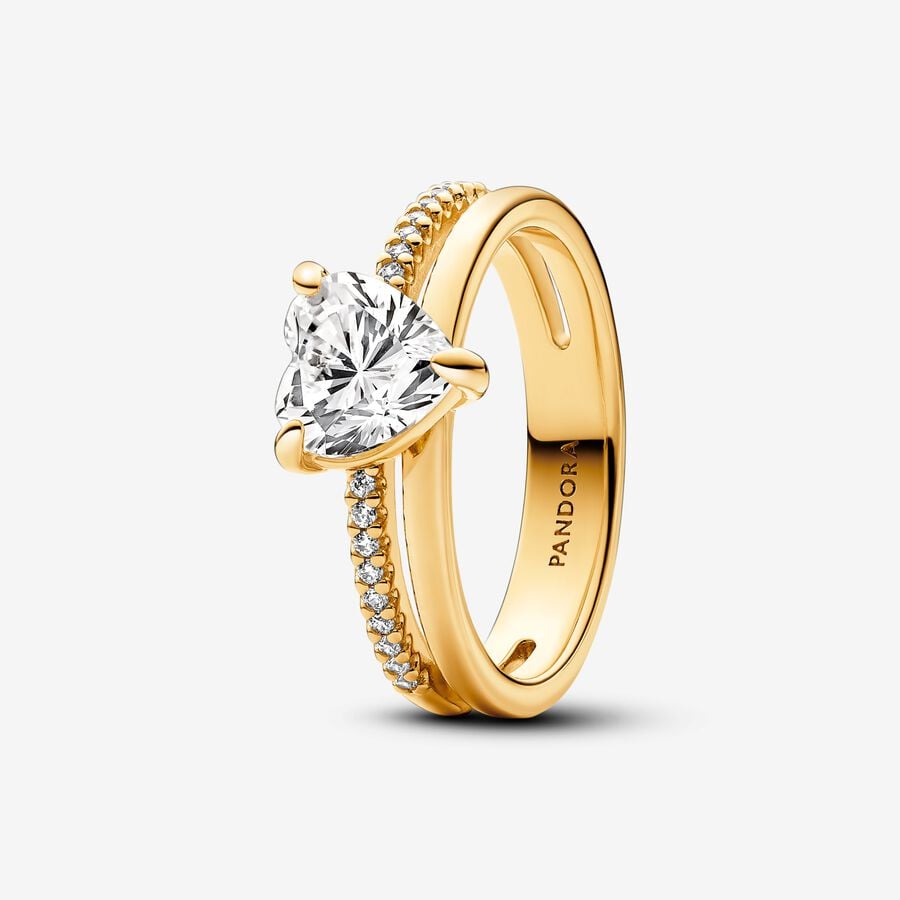 Gold-Plated Double Band Heart Ring