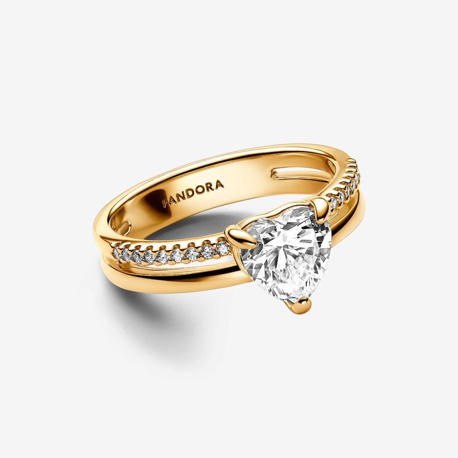 Gold-Plated Double Band Heart Ring