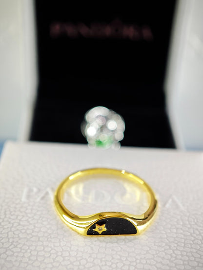 Gold ME Halved Enamel Signet Ring