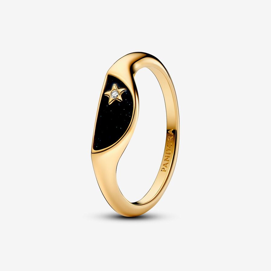 Gold ME Halved Enamel Signet Ring