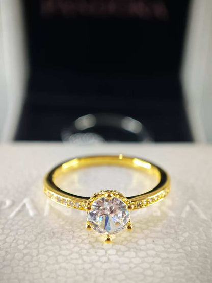 Clear Sparkling Crown Solitaire Ring Gold Plating