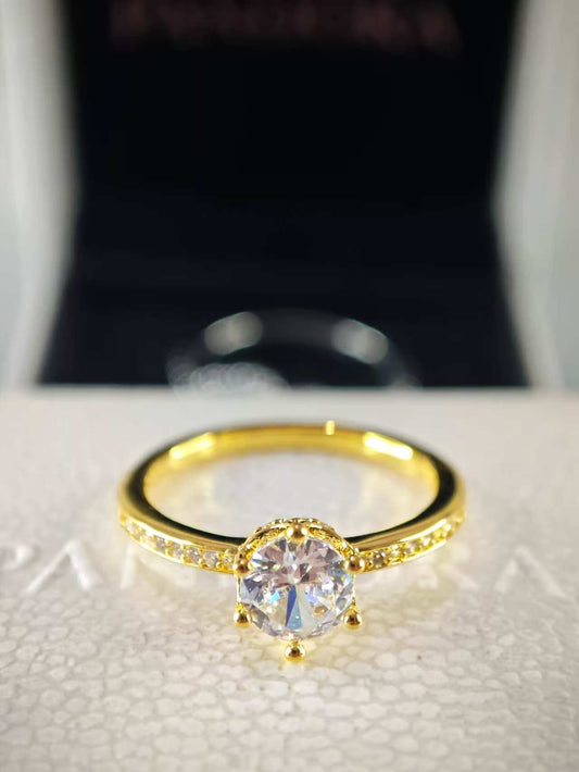 Clear Sparkling Crown Solitaire Ring Gold Plating