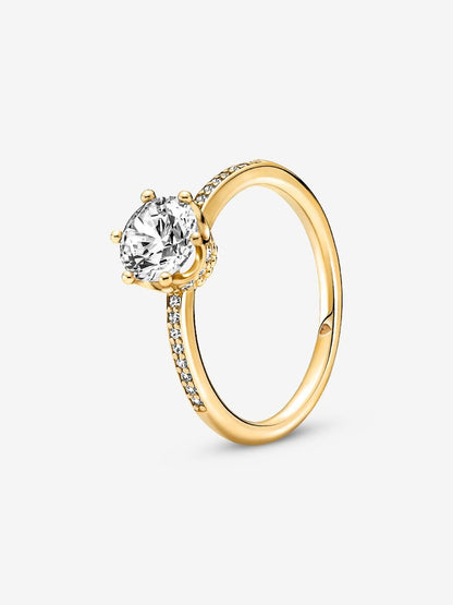 Clear Sparkling Crown Solitaire Ring Gold Plating