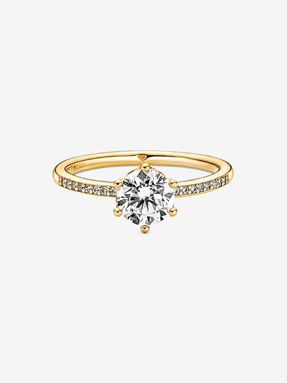 Clear Sparkling Crown Solitaire Ring Gold Plating