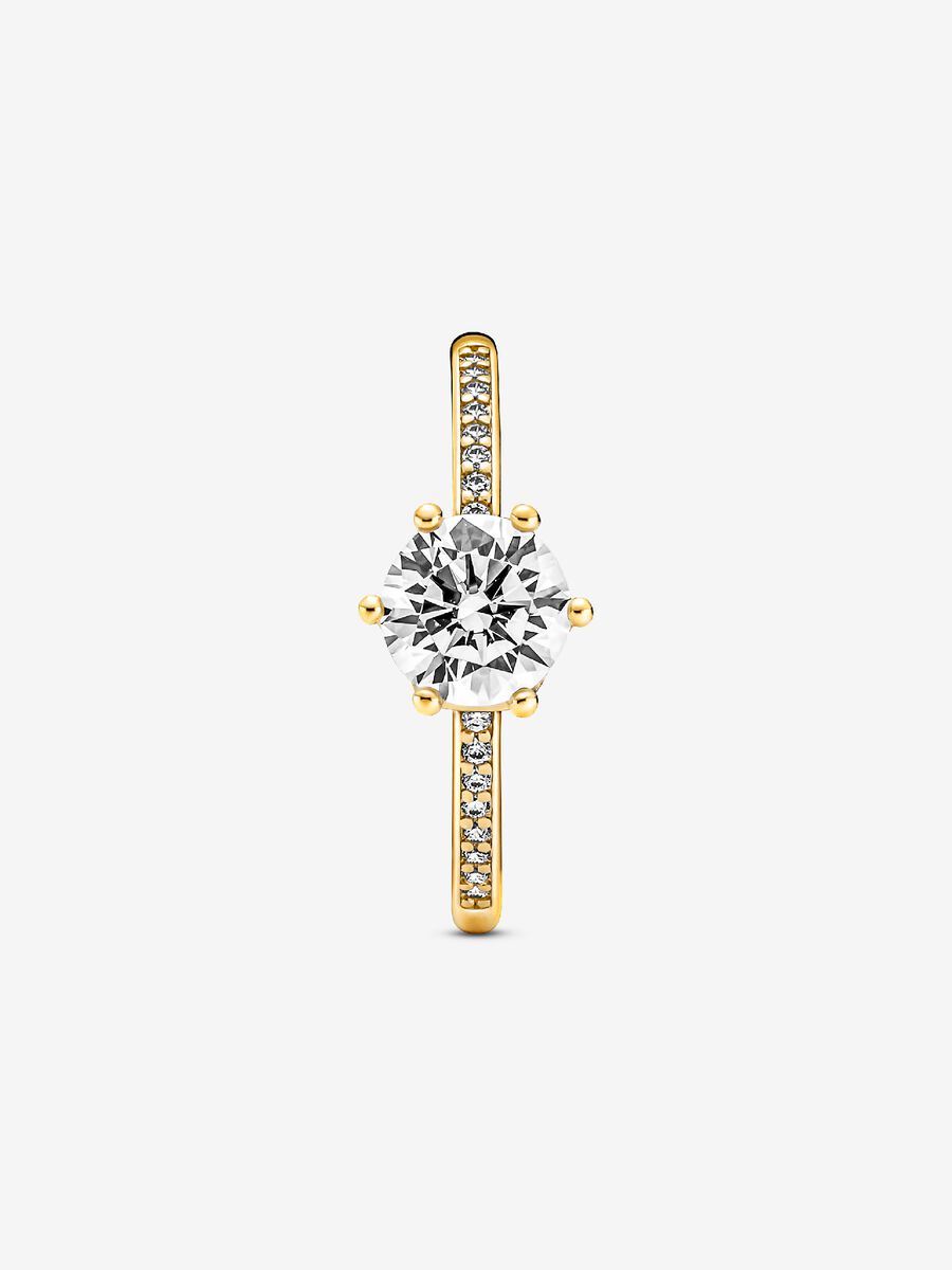 Clear Sparkling Crown Solitaire Ring Gold Plating