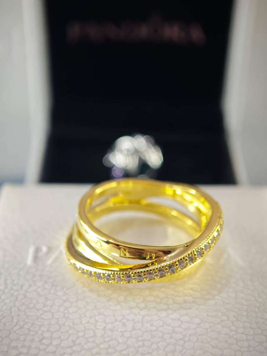 Crossover Pavé Triple Band Ring Gold Plated