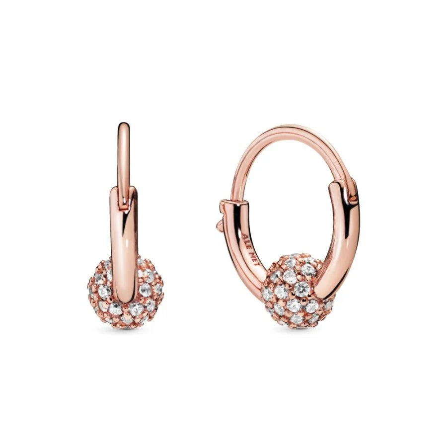 Rose Pave Bead Hoop Earrings