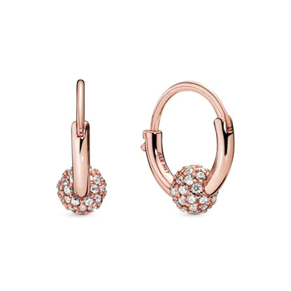 Rose Pave Bead Hoop Earrings