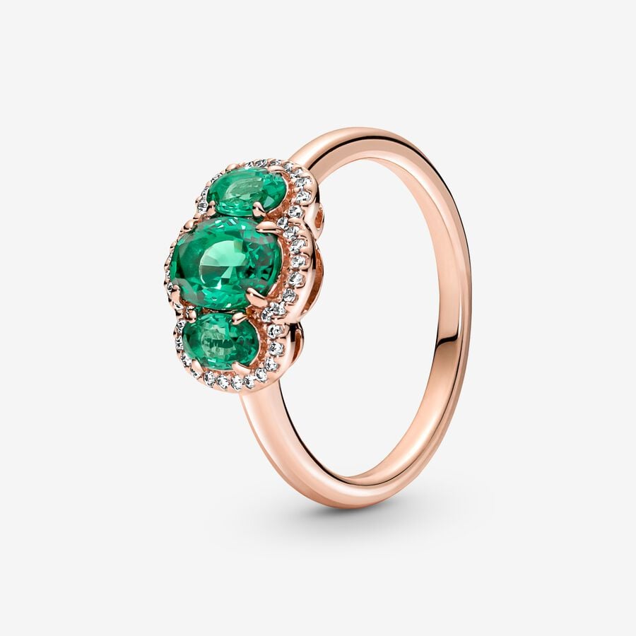 Three Stone Vintage Ring with Green Crystal