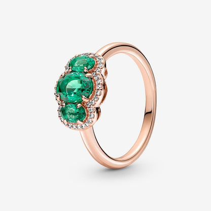 Three Stone Vintage Ring with Green Crystal