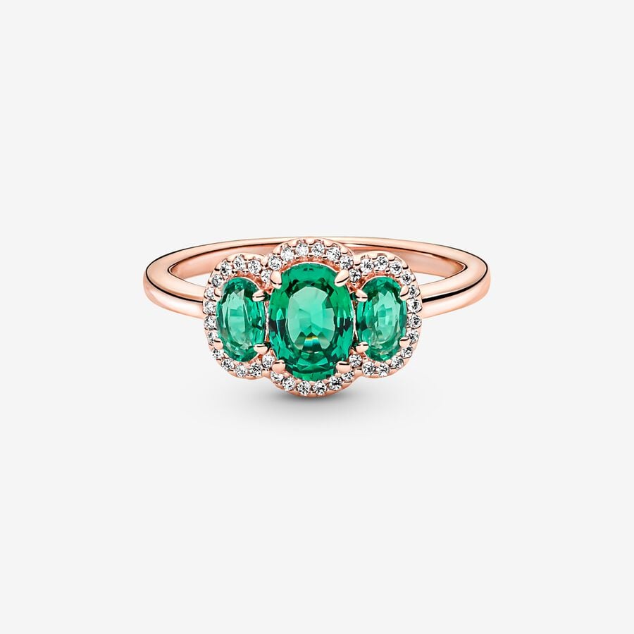 Three Stone Vintage Ring with Green Crystal