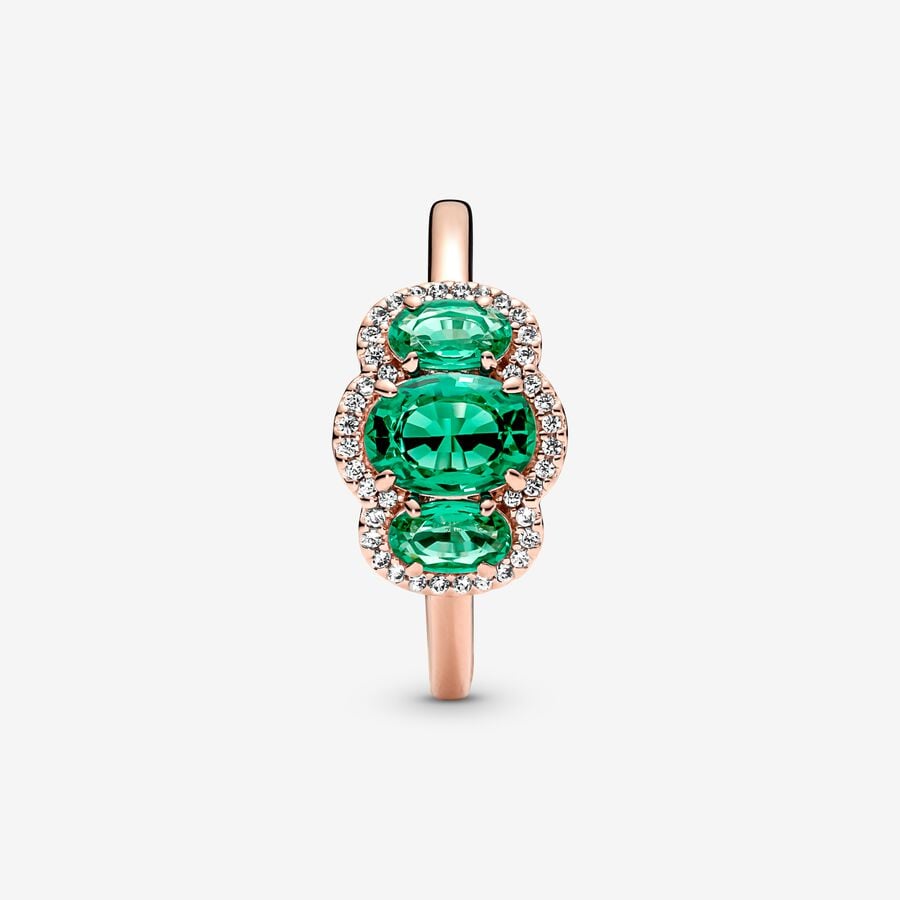 Three Stone Vintage Ring with Green Crystal