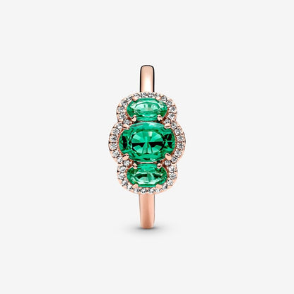 Three Stone Vintage Ring with Green Crystal