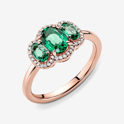 Three Stone Vintage Ring with Green Crystal