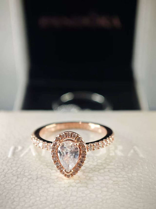 Sparkling Pear Halo Ring Rose Gold Plated