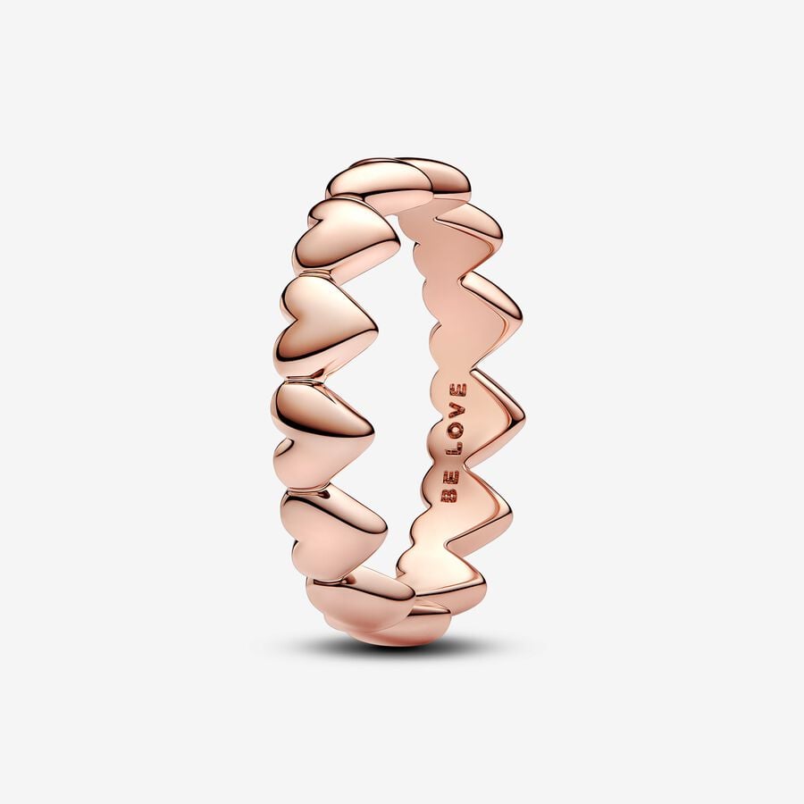 Rose Gold Row of Hearts Ring