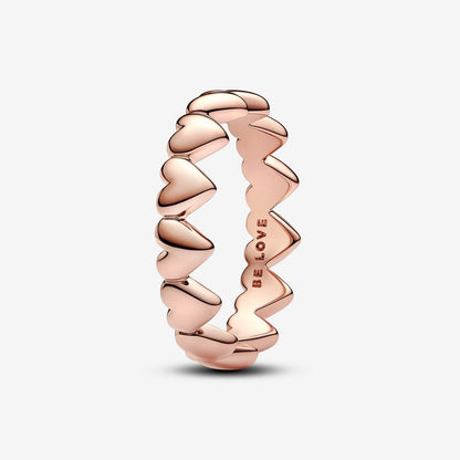 Rose Gold Row of Hearts Ring