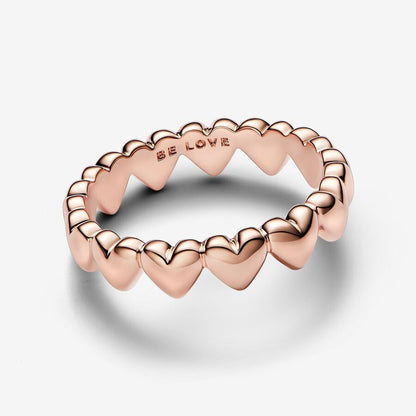 Rose Gold Row of Hearts Ring