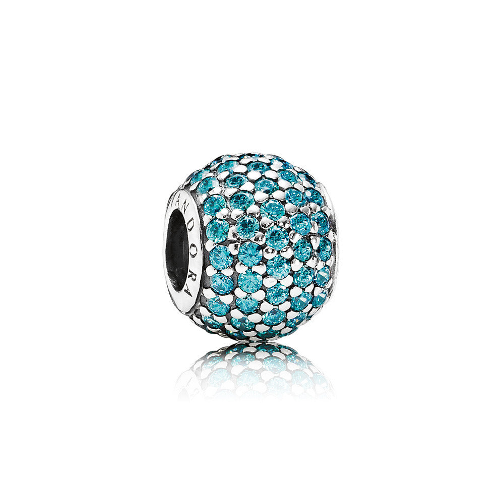 Abstract Pave Silver Charm With Teal Cubic Zirconia 