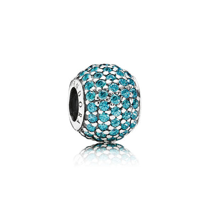 Abstract Pave Silver Charm With Teal Cubic Zirconia 
