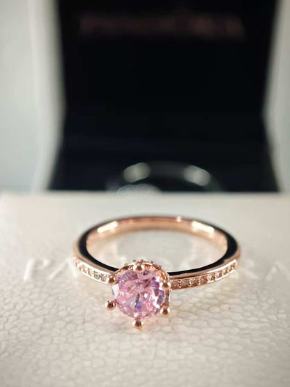 Pink Sparkling Crown Solitaire Ring