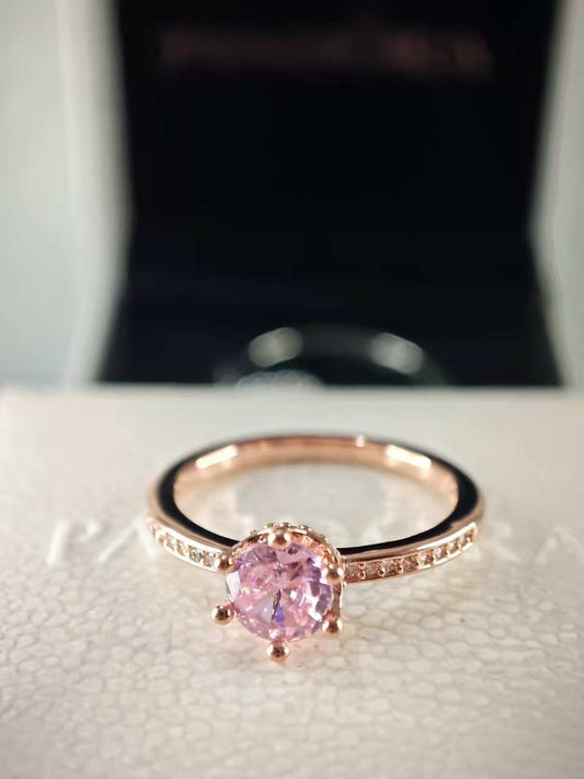 Pink Sparkling Crown Solitaire Ring
