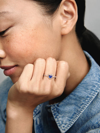 Rose Sparkling Blue Elevated Heart Ring