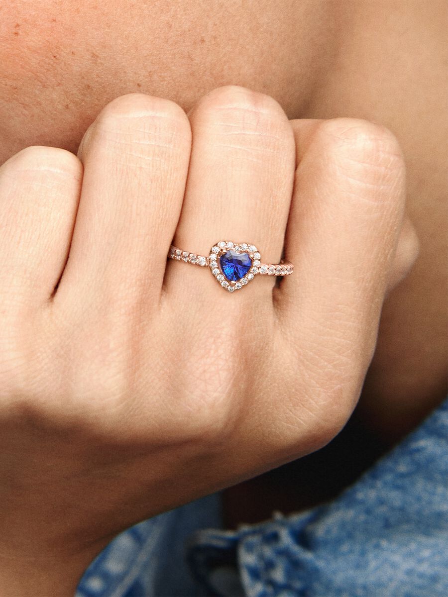 Rose Sparkling Blue Elevated Heart Ring