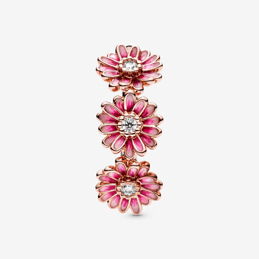Pink Daisy Flower Trio Ring