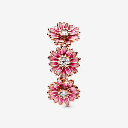 Pink Daisy Flower Trio Ring