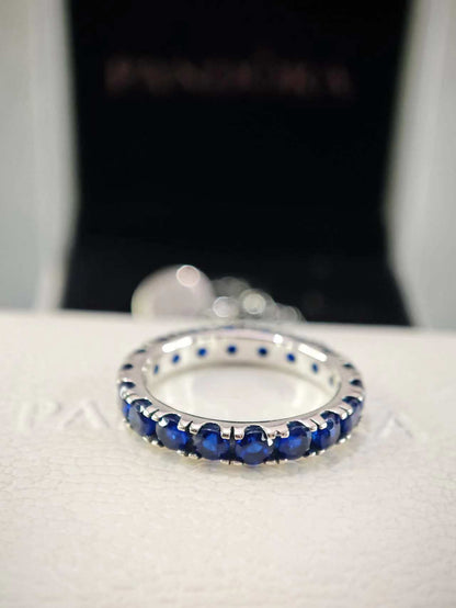 Sparkling Row Eternity Ring with Blue Crystal