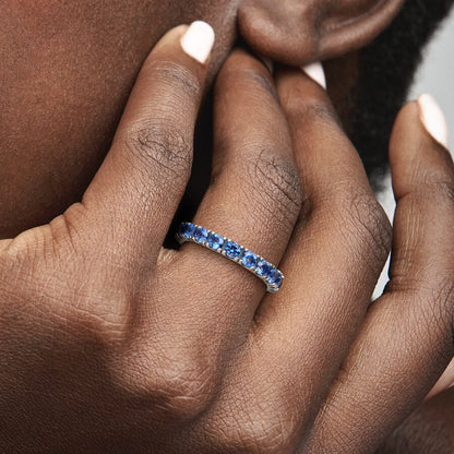 Sparkling Row Eternity Ring with Blue Crystal