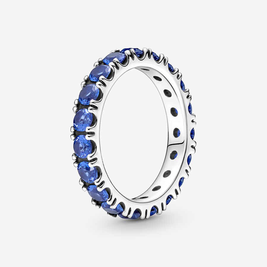 Sparkling Row Eternity Ring with Blue Crystal