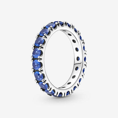 Sparkling Row Eternity Ring with Blue Crystal