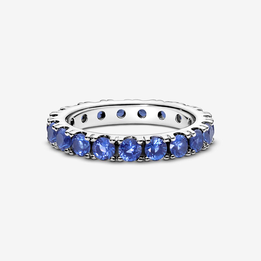 Sparkling Row Eternity Ring with Blue Crystal