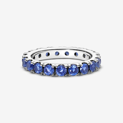 Sparkling Row Eternity Ring with Blue Crystal