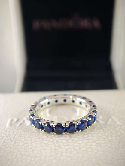 Sparkling Row Eternity Ring with Blue Crystal