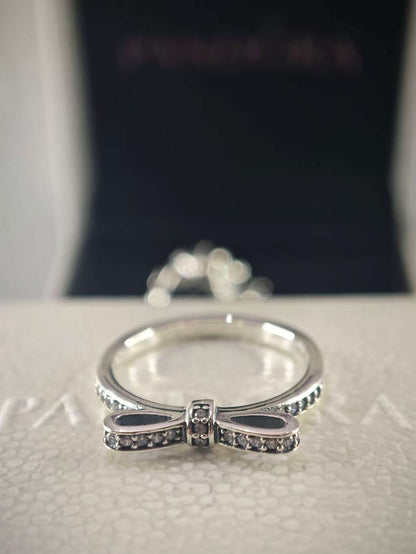 Sterling Silver Sparkling Bow Ring with Clear Zirconia