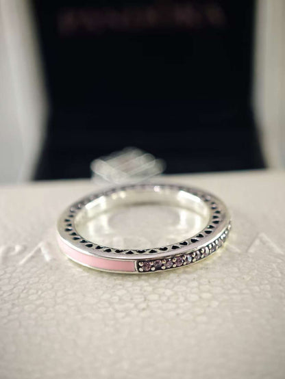 Radiant Hearts Ring with Pink Enamel